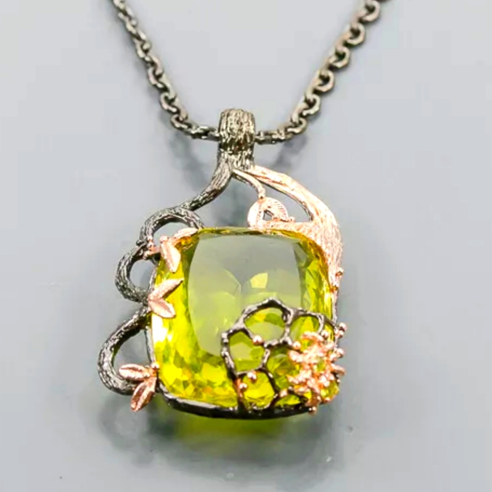 HOST PICK! HUGE 43.4k Yellow Quartz w/Peridot Spider Sterling & Rhodium 18" - Picture 3 of 15